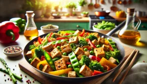 receta sin horno de salteado de tofu con verduras